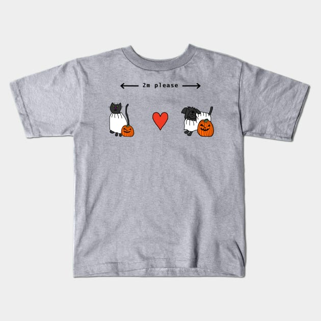 Social Distancing Cats and Dogs at Halloween Kids T-Shirt by ellenhenryart